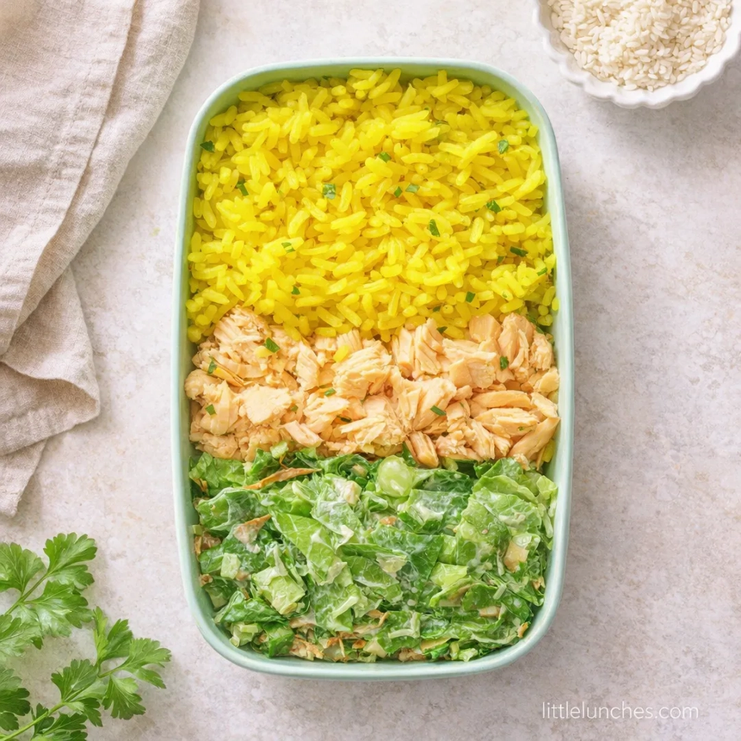 Baked Salmon, Rice, and Salad