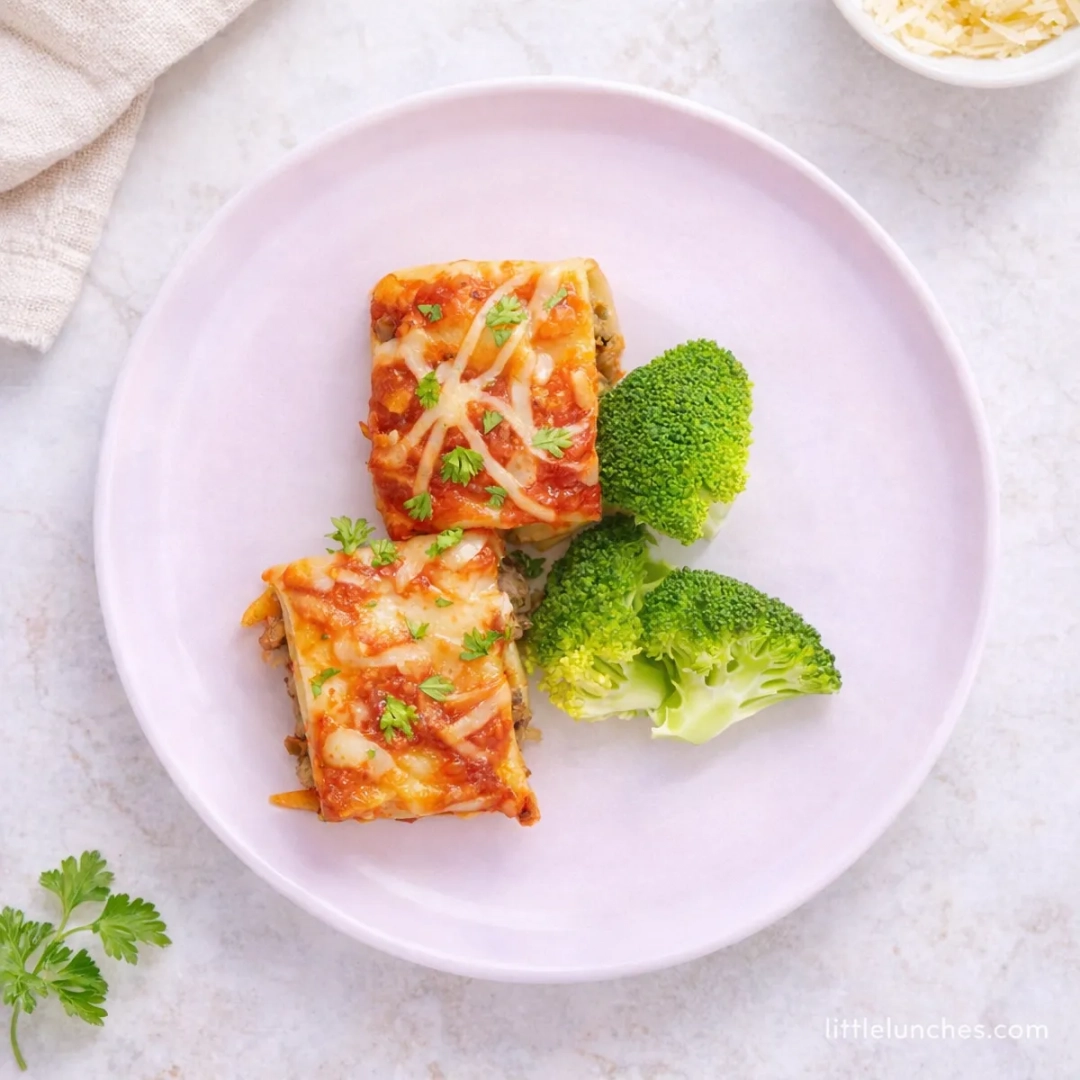 Rollitos con salsa boloñesa y brócoli
