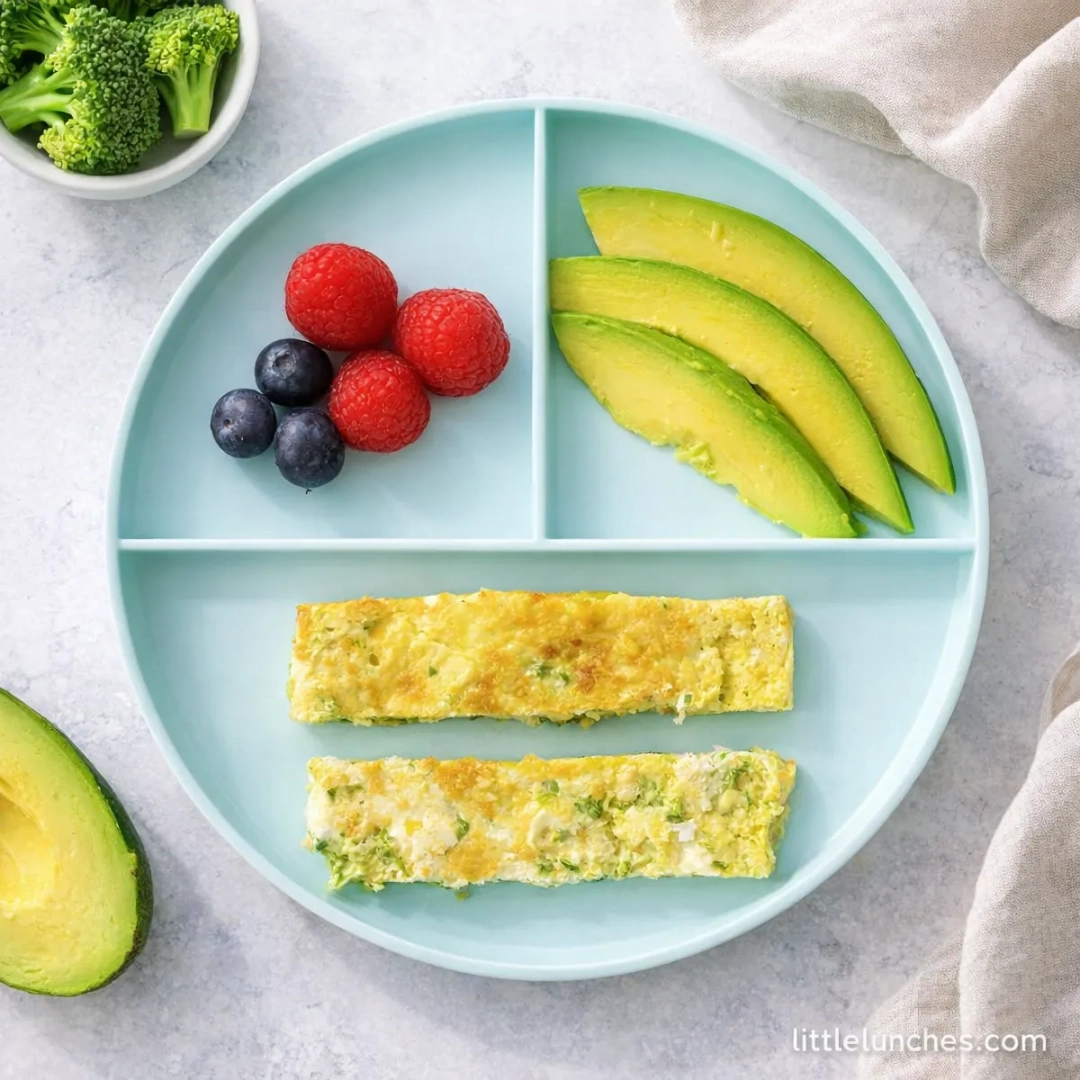 Omelet de brócoli, aguacate, y fruta