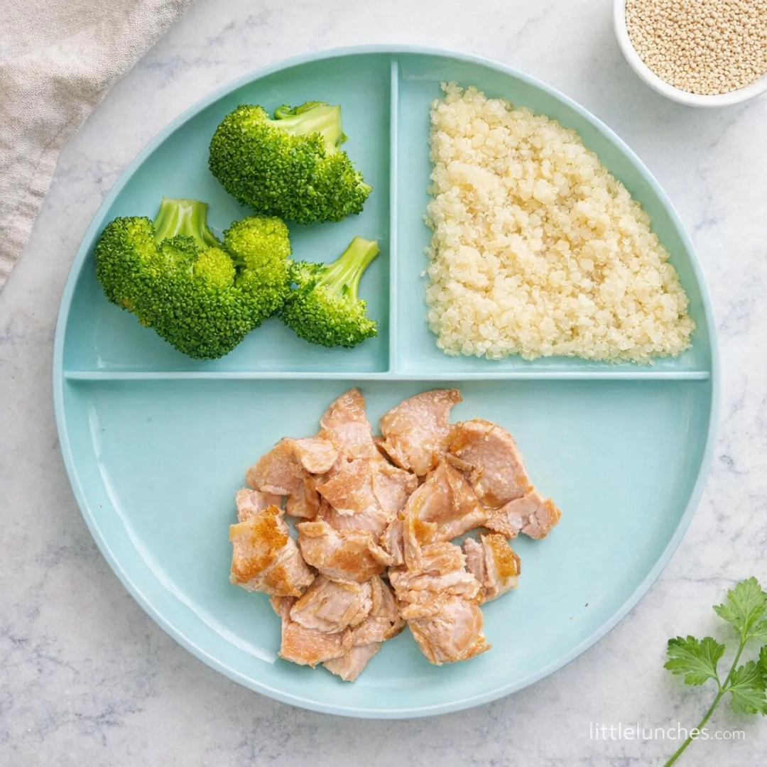Arroz de coliflor, con salmón braseado, y brócoli