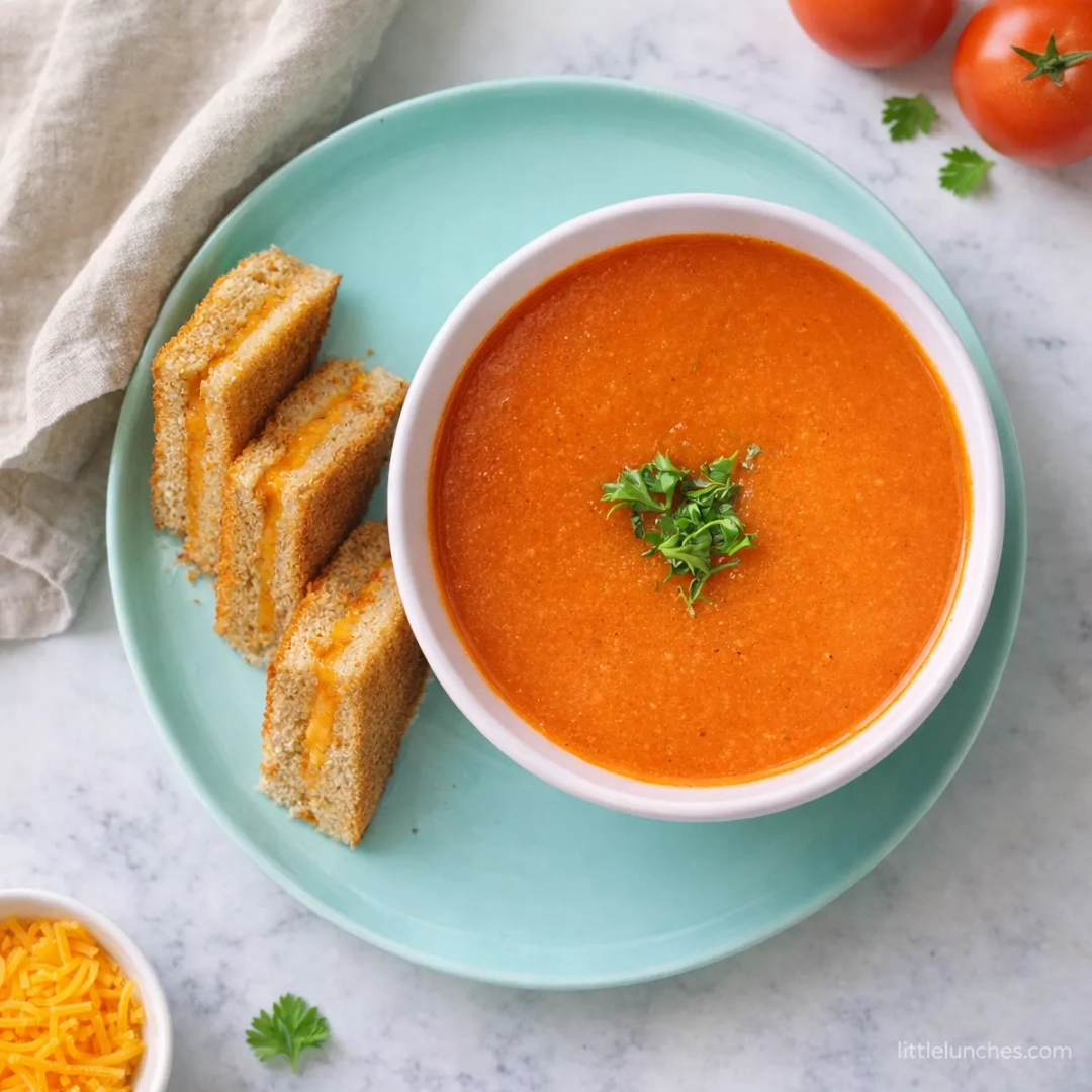Sandwich de queso cheddar con sopa de tomate