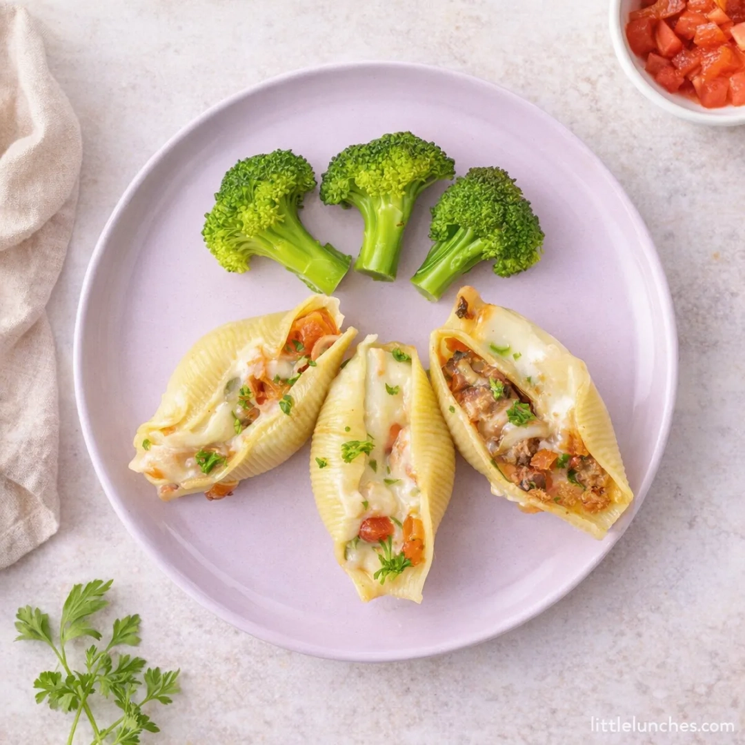 Conchas de pasta a la boloñesa con queso