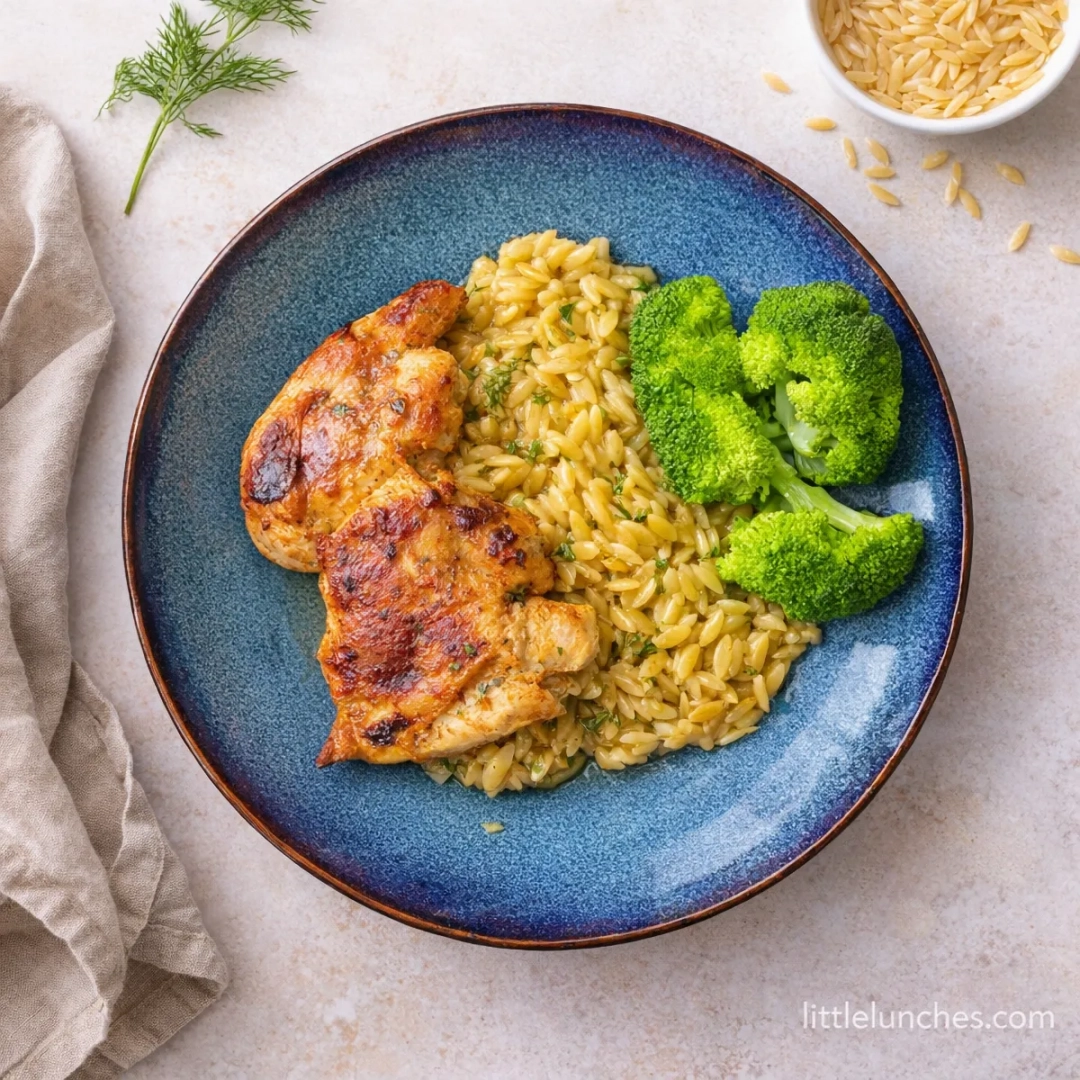 Pollo con orzo y feta