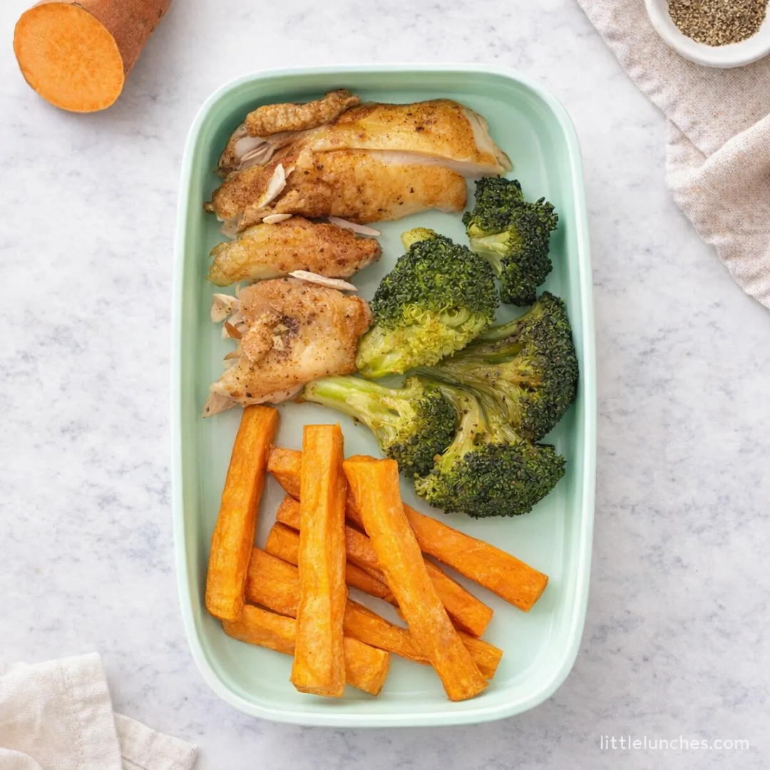 Chicken, Broccoli, and Sweet Potato Fries