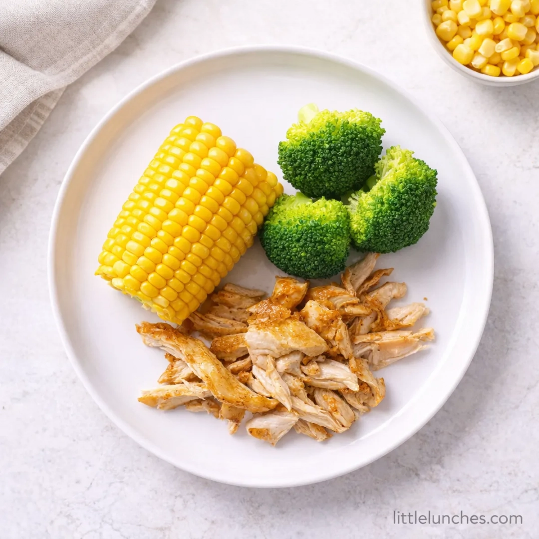 Pollo, maíz y brócoli
