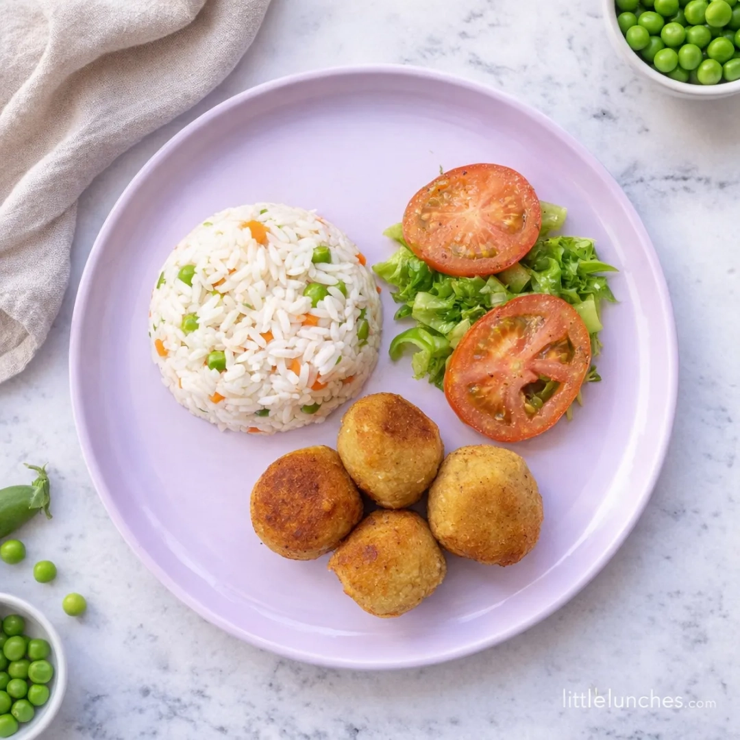 Chickpea Bites with Veggie Rice and Salad