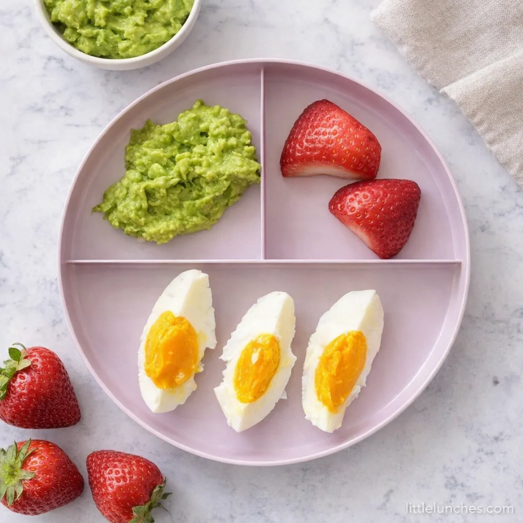 Huevo, aguacate, y fresas