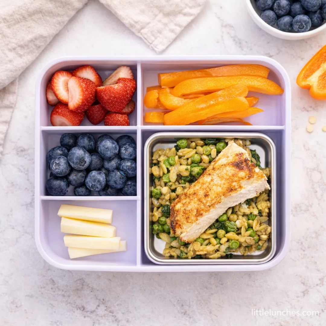 One-Pan Salmon Orzo with Peas and Kale Lunchbox