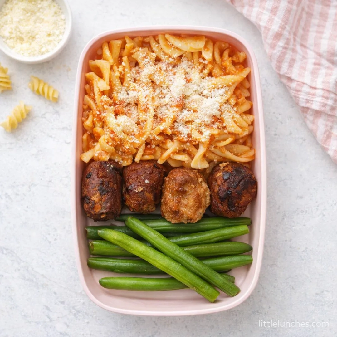 Pasta con albóndigas y habichuelas