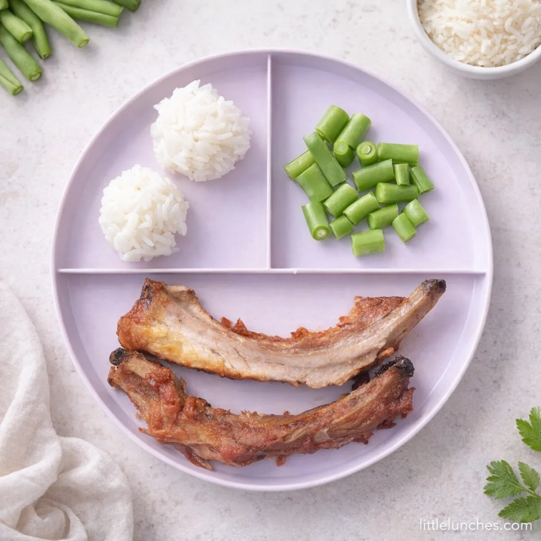 Costillas, arroz, y vegetales