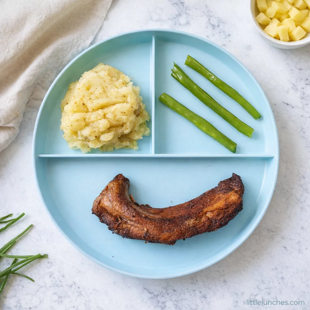Costillas con puré de papas y habichuelas