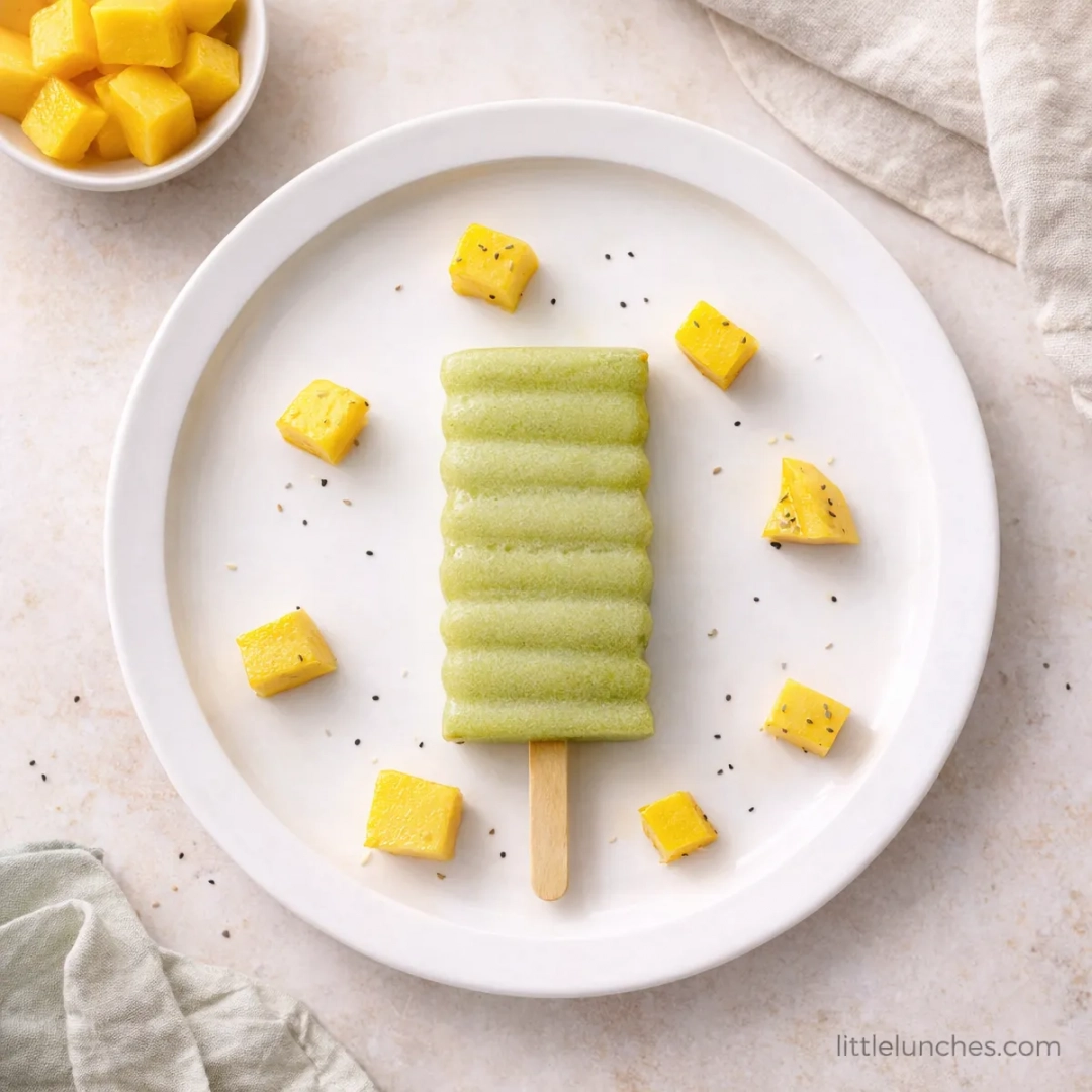 Paletas de espinaca, chia, y mango