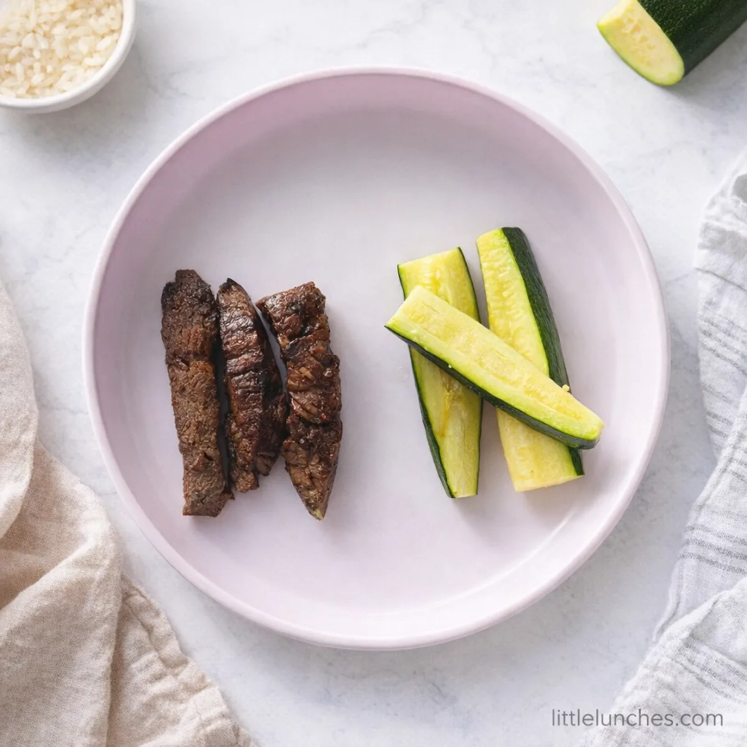 Tiras de carne y calabacín