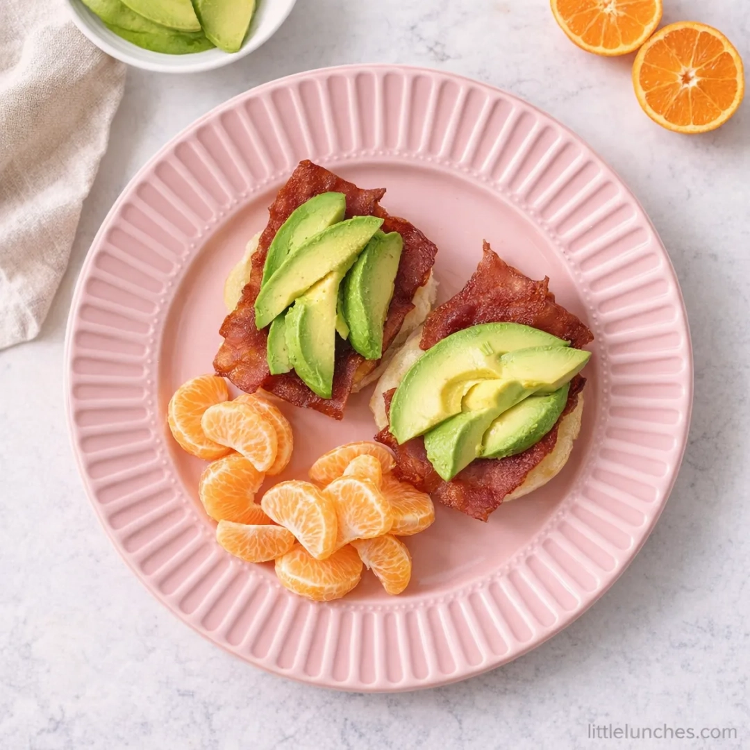 Tocino (bacon) de pavo, aguacate, y fresas