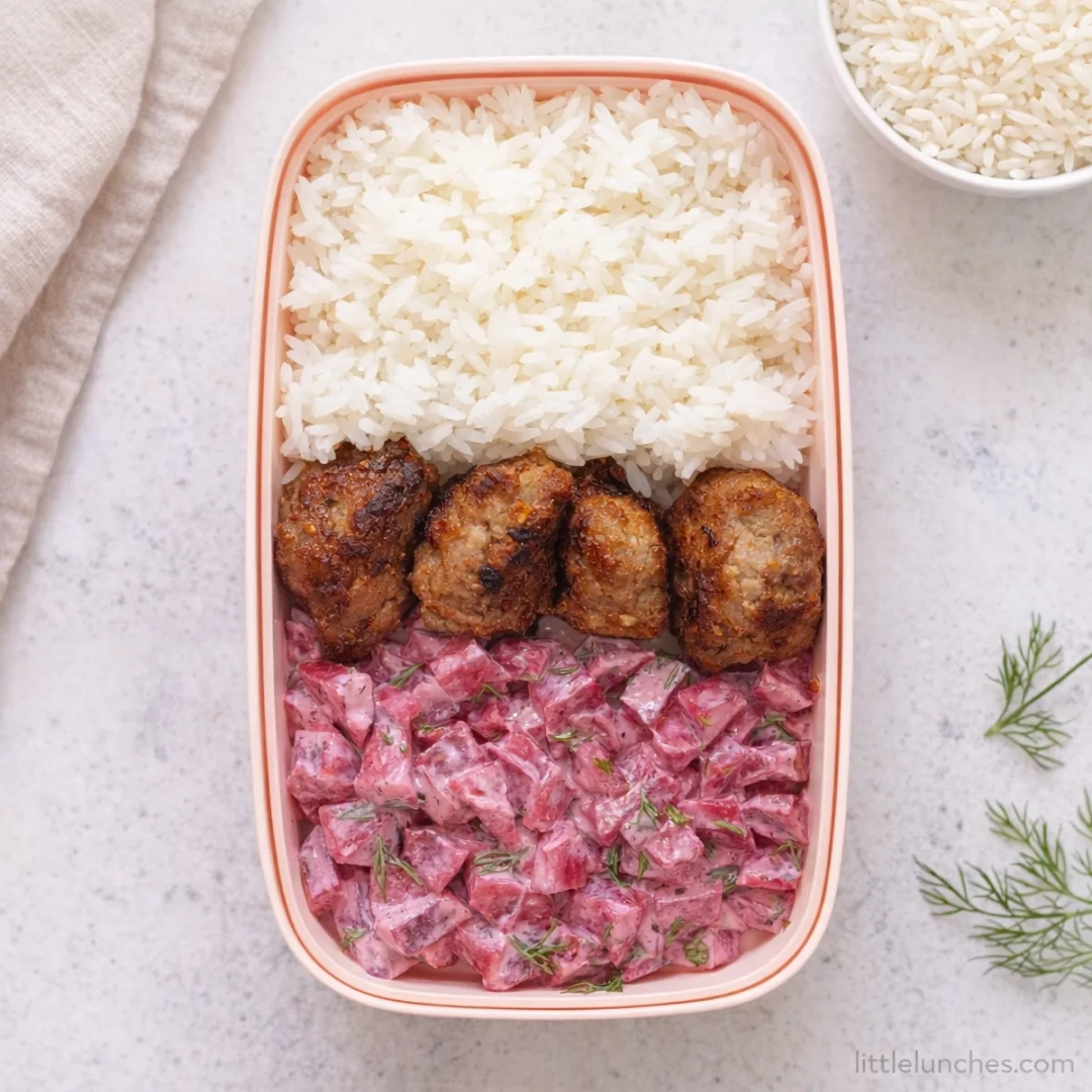 Tortitas de pavo, arroz y ensalada de remolacha